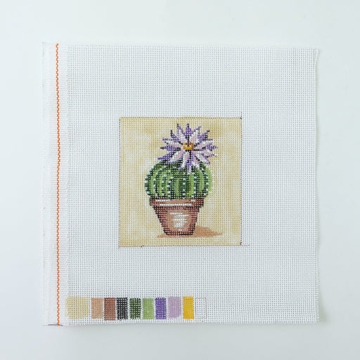 Baby Cactus with Purple Flower - Hand Painted Needlepoint Canvas - HM Nabavian