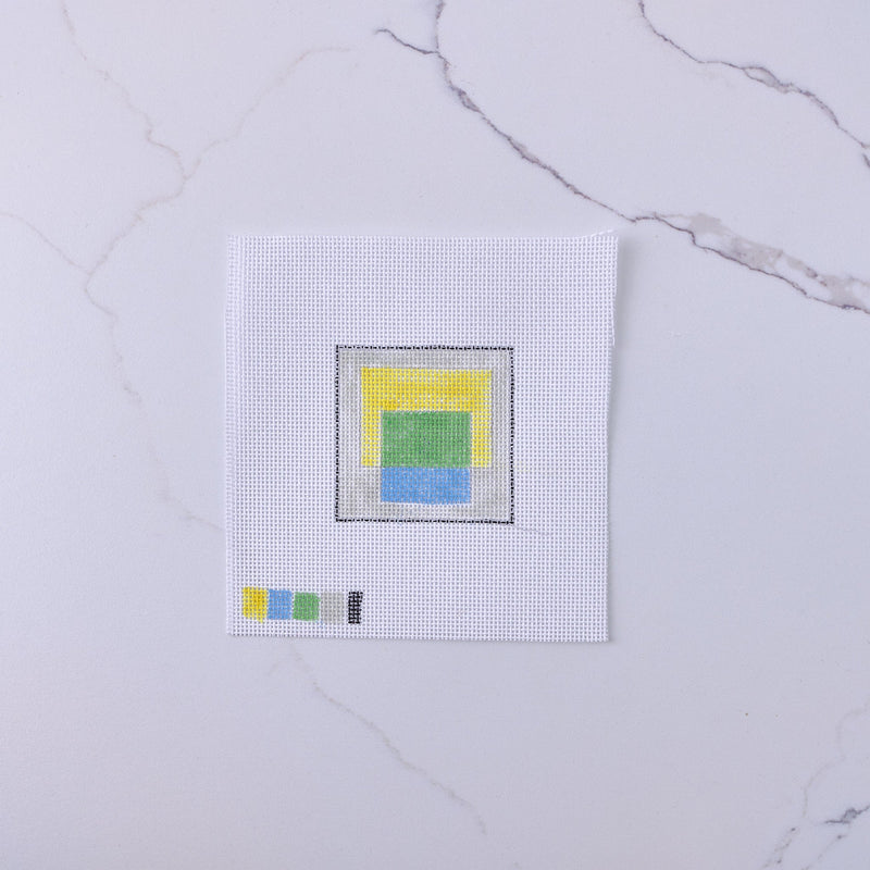"3 Squared Yellow" - Hand Painted Needlepoint Canvas - HM Nabavian
