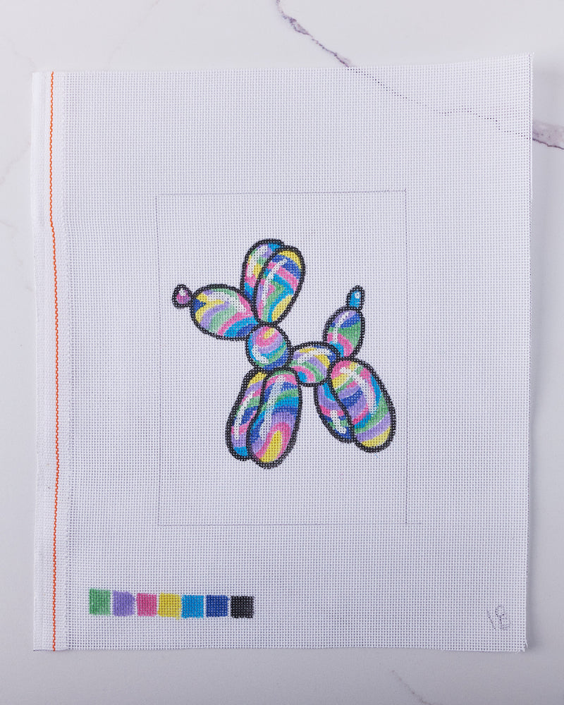 "Rainbow Balloon Dog" - Hand Painted Needlepoint Canvas