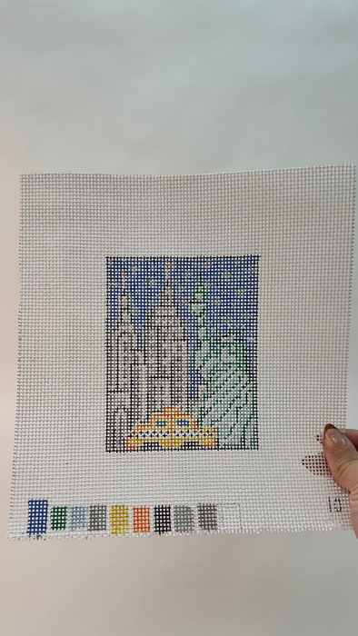 New York City Skyline at Night - Hand Painted Needlepoint Canvas