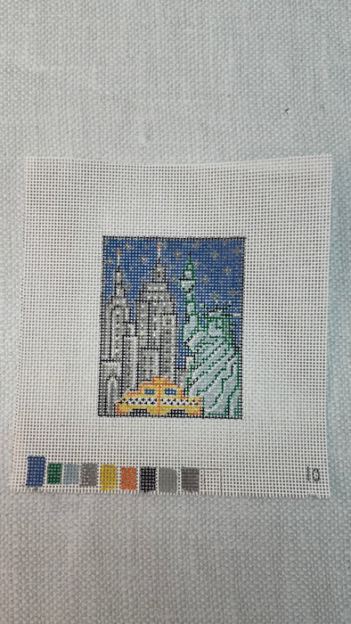 New York City Skyline at Night - Hand Painted Needlepoint Canvas