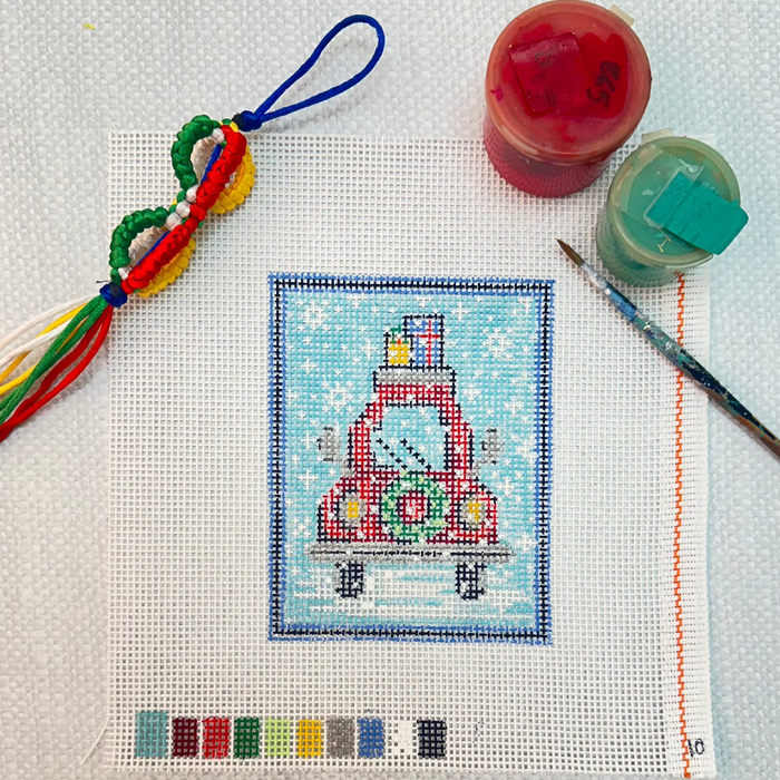 Christmas Car - Hand Painted Needlepoint Canvas