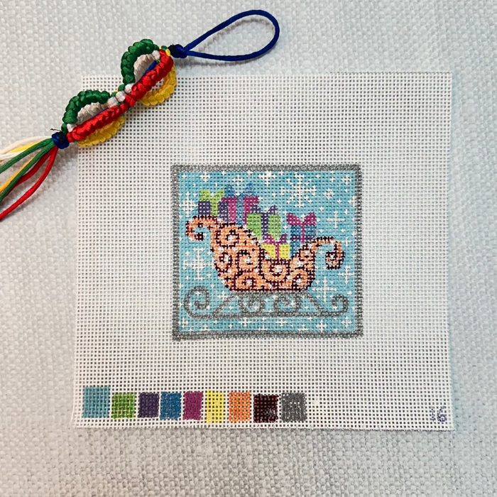 Christmas Sleigh - Hand Painted Needlepoint Canvas