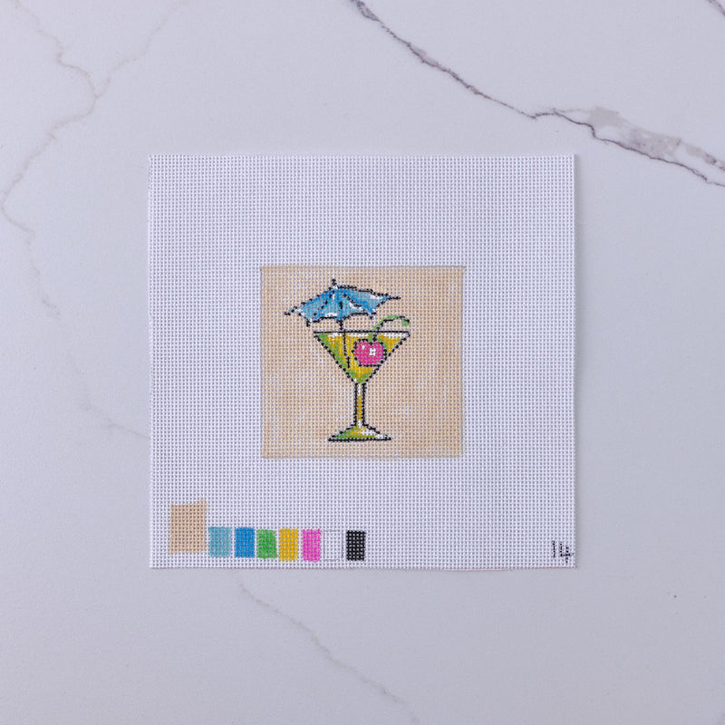 "Appletini" Cocktail Coaster - Hand Painted Needlepoint Canvas - HM Nabavian