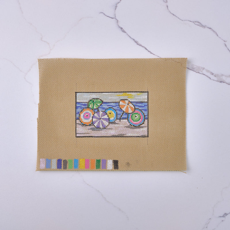 "Beach Umbrellas" Hand Painted Needlepoint Canvas - HM Nabavian