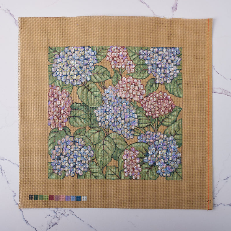 "Blue and Pink Hydrangea" - Hand Painted Needlepoint Canvas - HM Nabavian