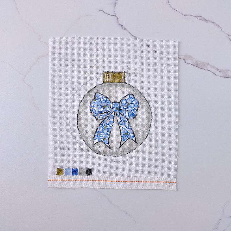 "Blue Bow Ornament" - Hand Painted Needlepoint Canvas - HM Nabavian
