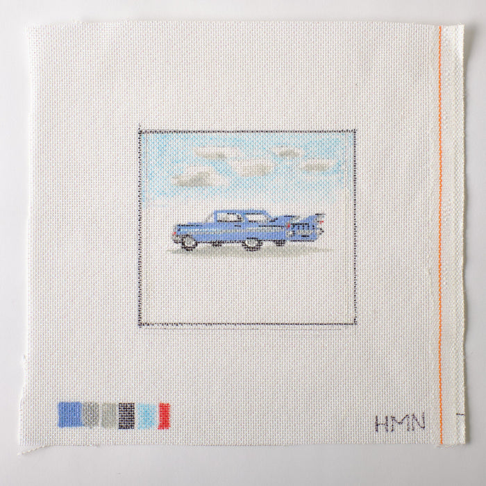 Blue Cadillac Coupe - Hand Painted Needlepoint Canvas - HM Nabavian