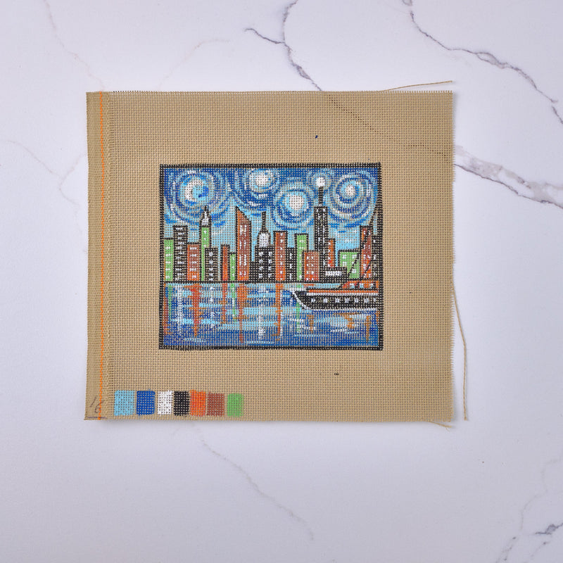 "Blue City" - Hand Painted Needlepoint Canvas - HM Nabavian