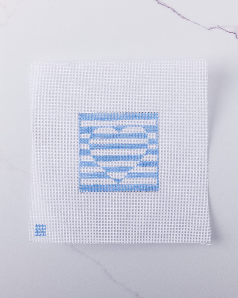 "Blue Stripe Heart" - Hand Painted Needlepoint Canvas - HM Nabavian