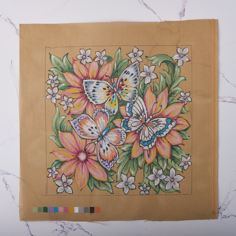"Butterflies and Flowers" - Hand Painted Needlepoint Canvas - HM Nabavian