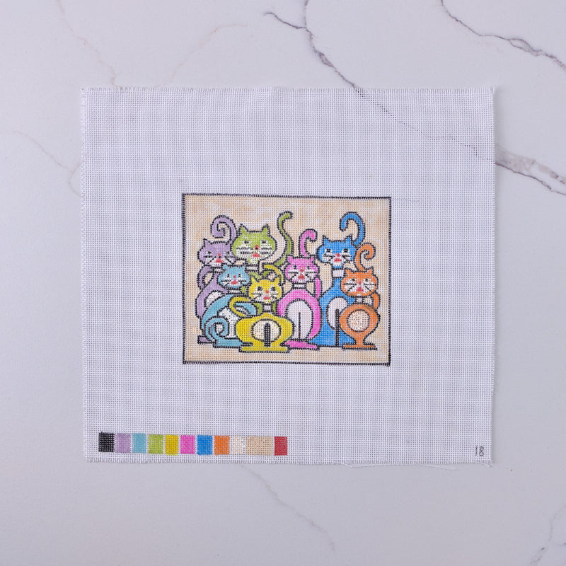 "Cartoon Cats" - Hand Painted Needlepoint Canvas - HM Nabavian