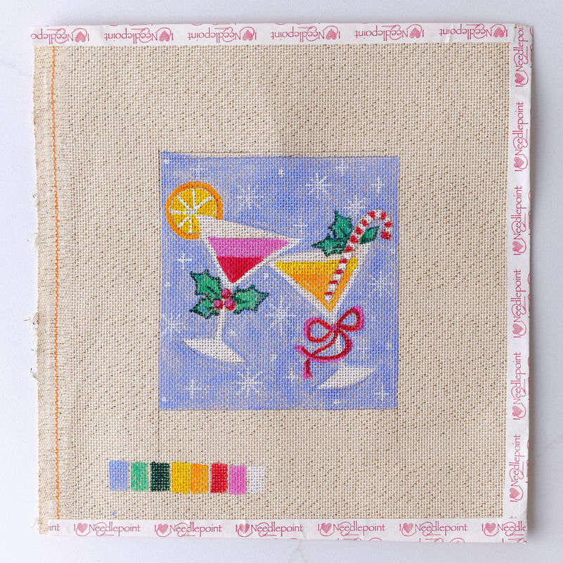 "Champagne Glasses" - Hand Painted Needlepoint Canvas - HM Nabavian