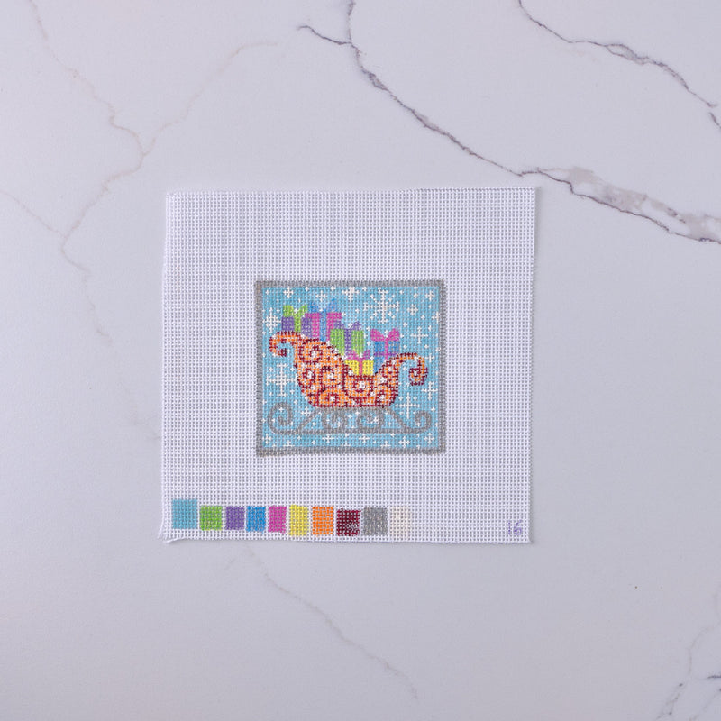 "Christmas Sleigh" - Hand Painted Needlepoint Canvas - HM Nabavian