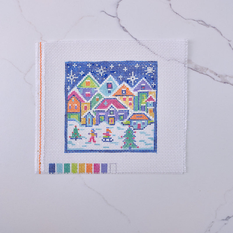 "Christmas Winter Town" - Hand Painted Needlepoint Canvas - HM Nabavian