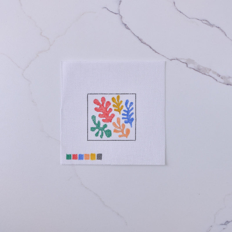 "Colorful Leaves - White" - Hand Painted Needlepoint Canvas - HM Nabavian