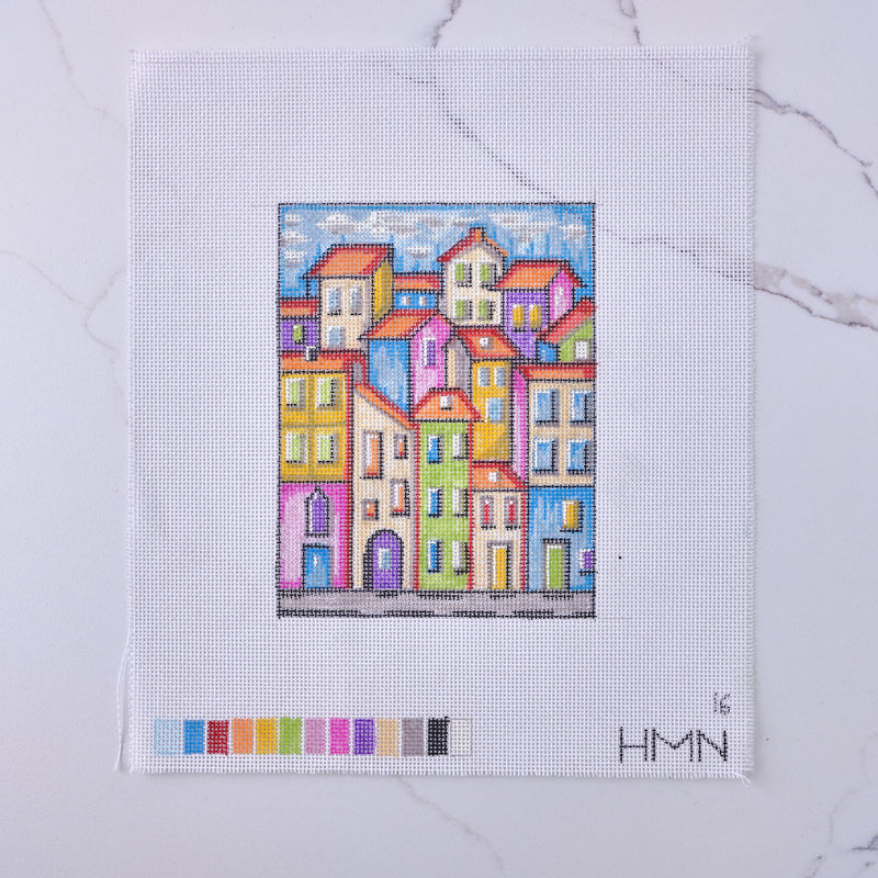 "Colorful Village" - Hand Painted Needlepoint Canvas - HM Nabavian