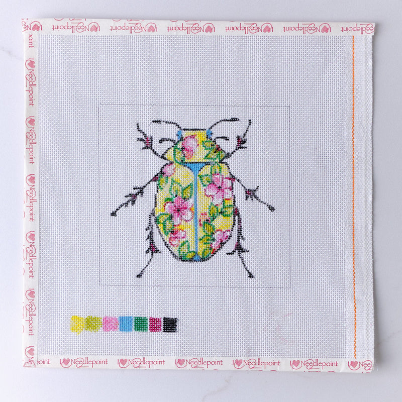 "Floral Beetle" - Hand Painted Needlepoint Canvas - HM Nabavian