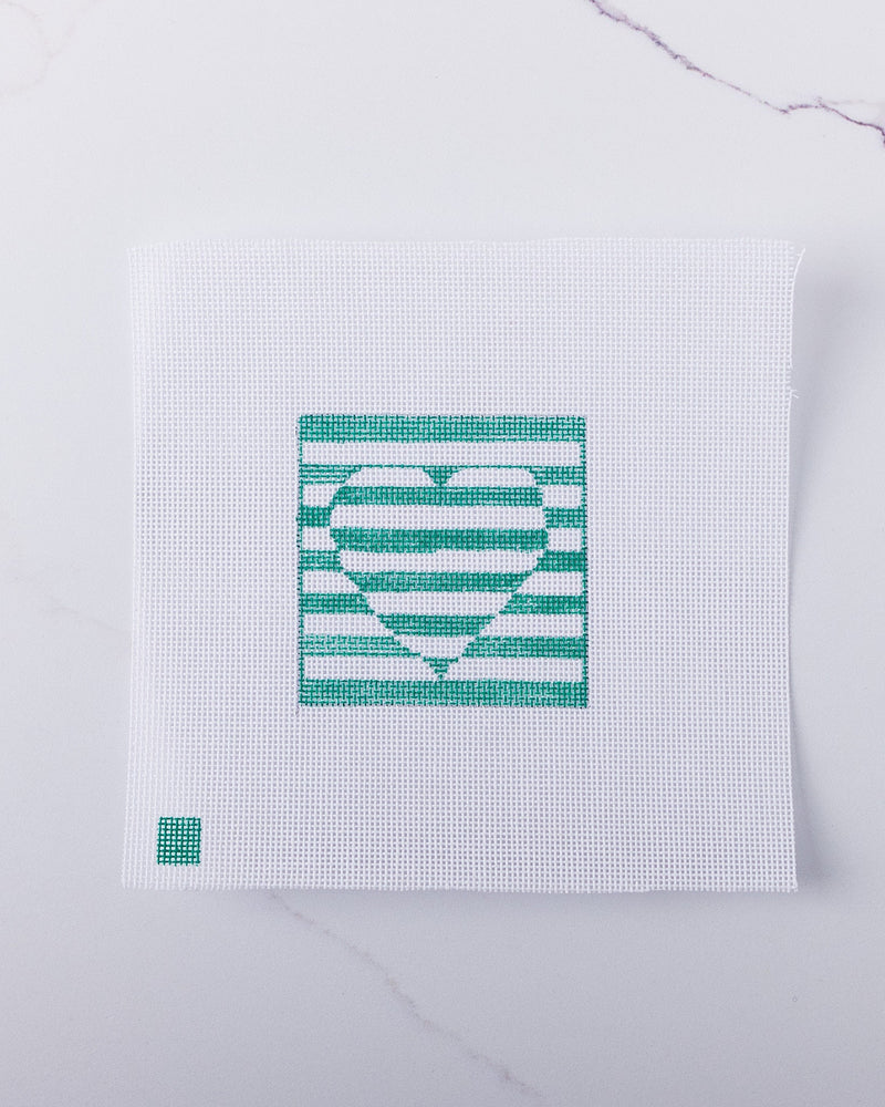 "Green Stripe Heart" - Hand Painted Needlepoint Canvas - HM Nabavian