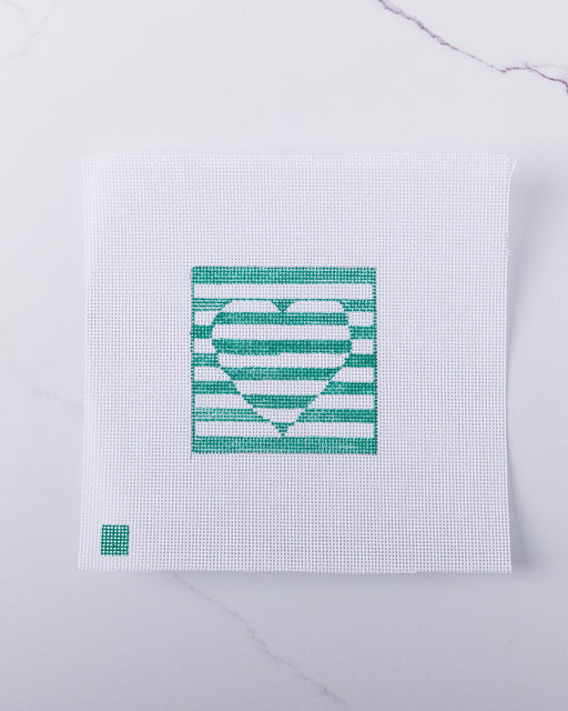"Green Stripe Heart" - Hand Painted Needlepoint Canvas - HM Nabavian