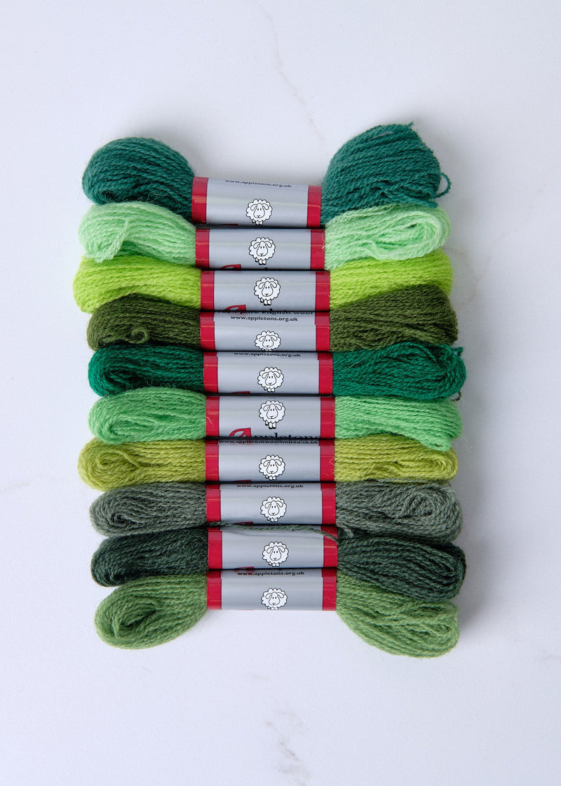 Greens - Appeltons Wool Crewel 2 Ply Skein Bundle - HM Nabavian