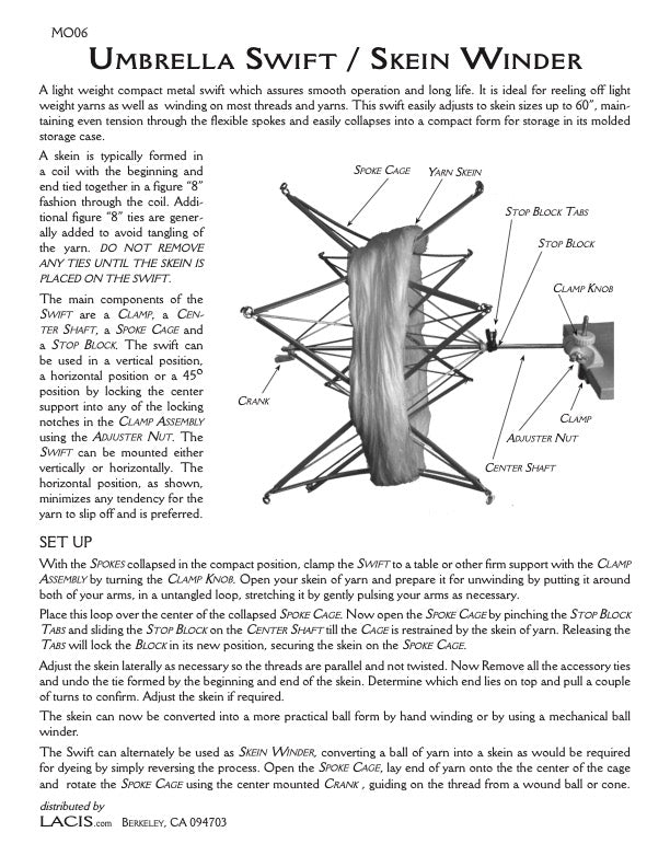 Lacis MO06 Metal Umbrella Swift – Adjustable Skein Winder for Yarn & Thread - HM Nabavian