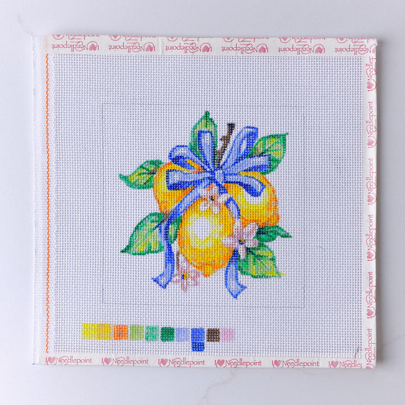 "Lemon with Blue Ribbon" - Hand Painted Needlepoint Canvas - HM Nabavian