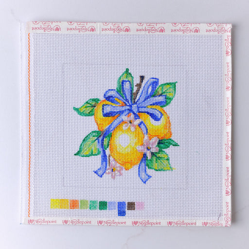 "Lemon with Blue Ribbon" - Hand Painted Needlepoint Canvas - HM Nabavian
