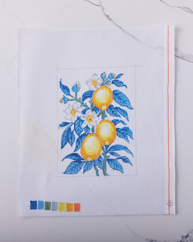 "Lemons & Flowers" - Hand Painted Needlepoint Canvas - HM Nabavian