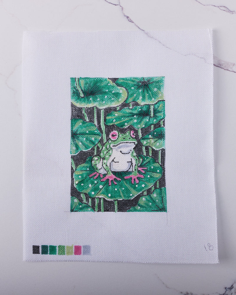 "Lily Pad Frog" - Hand Painted Needlepoint Canvas - HM Nabavian