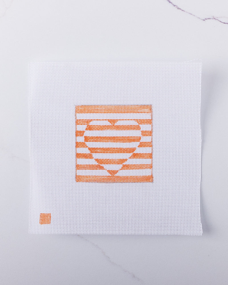 "Orange Stripe Heart" - Hand Painted Needlepoint Canvas - HM Nabavian