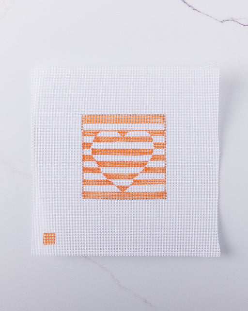 "Orange Stripe Heart" - Hand Painted Needlepoint Canvas - HM Nabavian