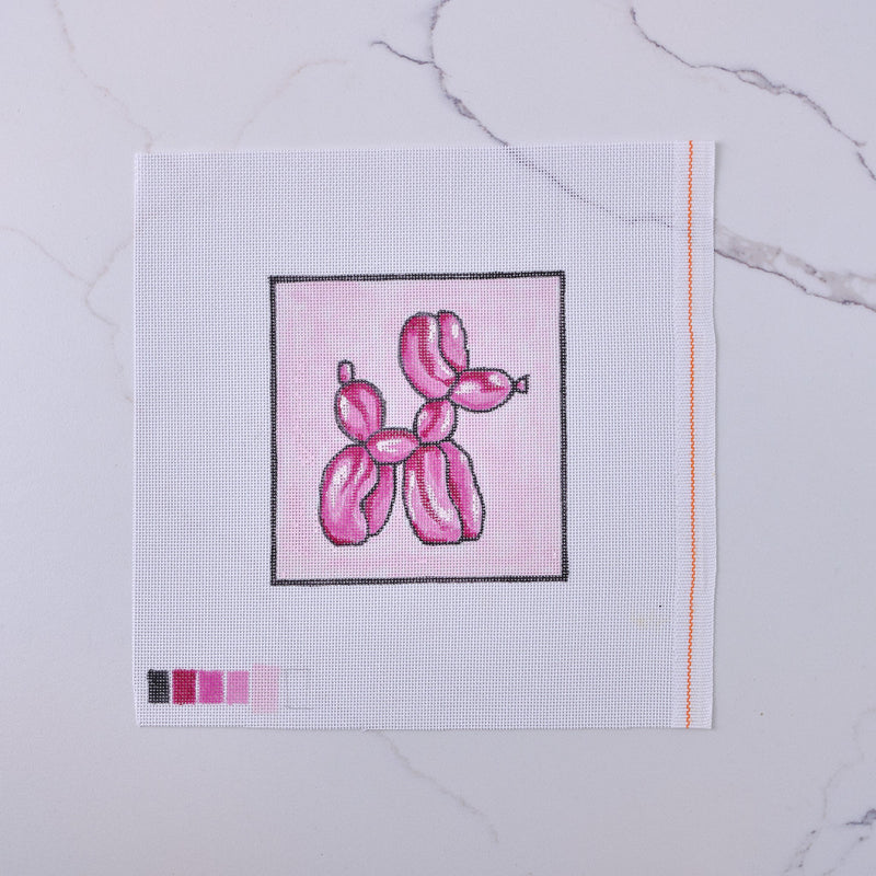"Pink Balloon Dog" - Hand Painted Needlepoint Canvas - HM Nabavian