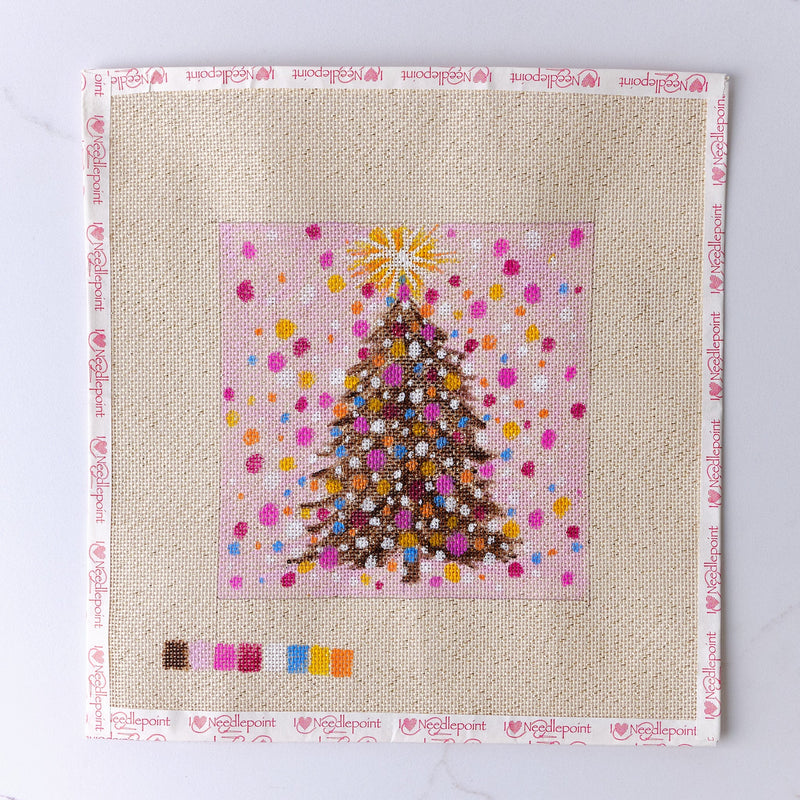"Pink Christmas" - Hand Painted Needlepoint Canvas - HM Nabavian