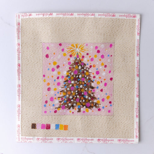 "Pink Christmas" - Hand Painted Needlepoint Canvas - HM Nabavian