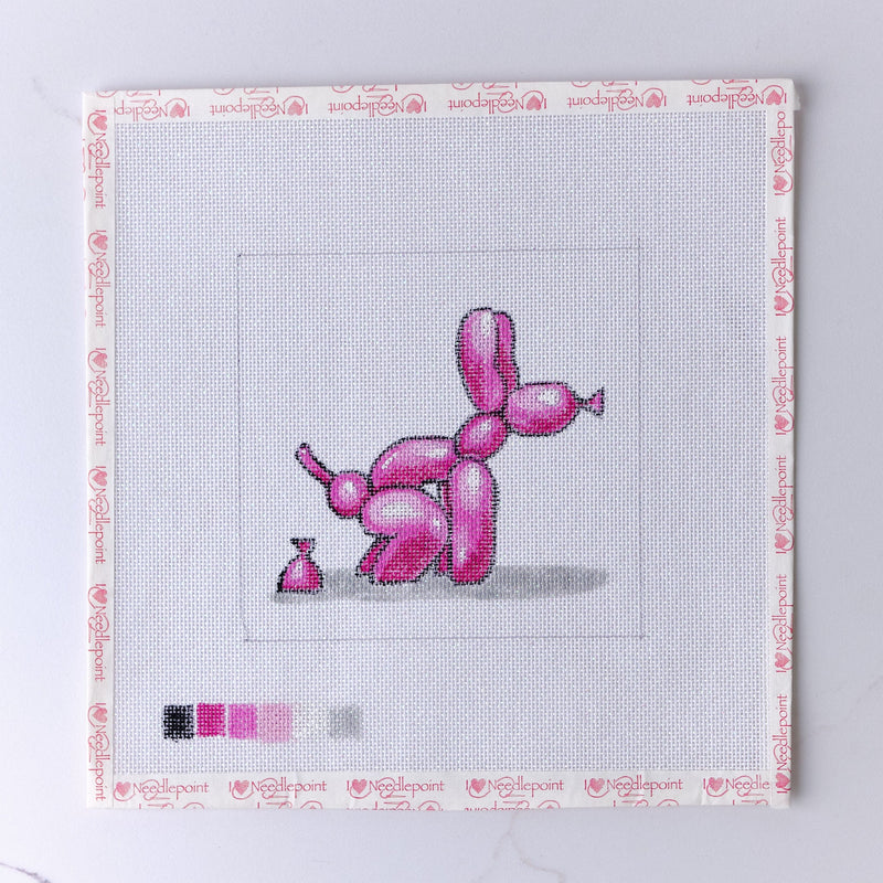 "Pink Pooping Dog" - Hand Painted Needlepoint Canvas - HM Nabavian