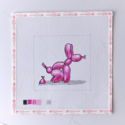 "Pink Pooping Dog" - Hand Painted Needlepoint Canvas - HM Nabavian