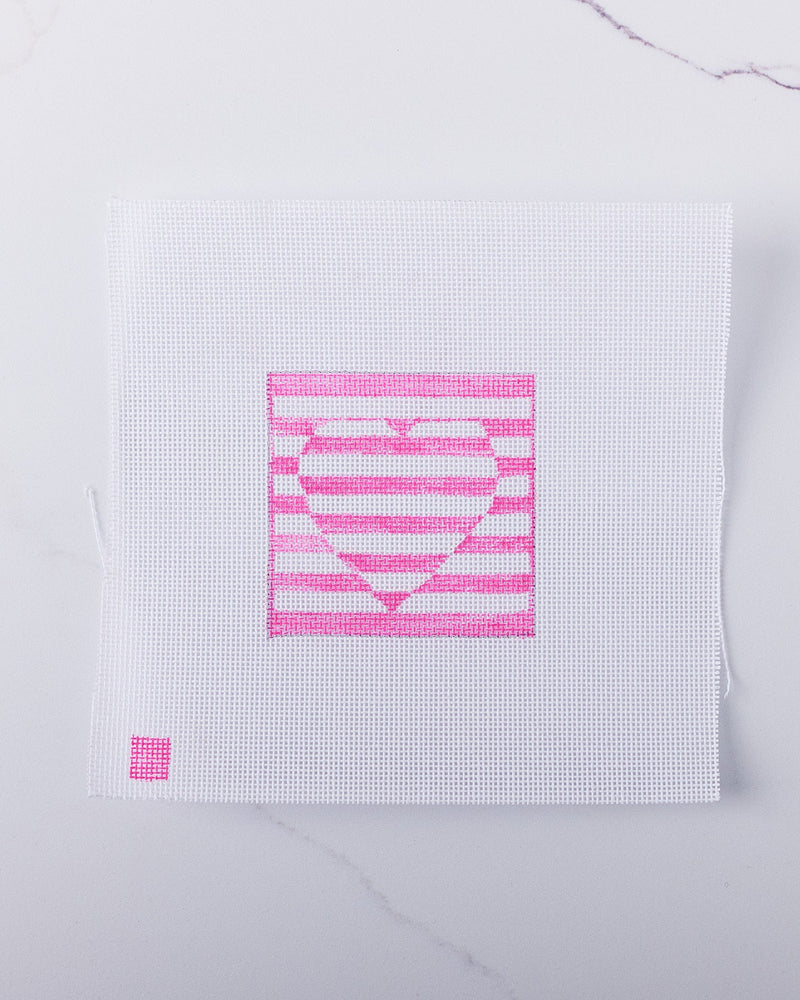 "Pink Stripe Heart" - Hand Painted Needlepoint Canvas - HM Nabavian