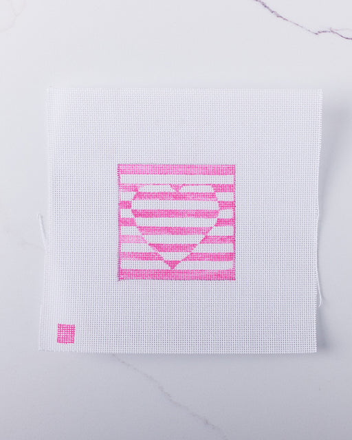 "Pink Stripe Heart" - Hand Painted Needlepoint Canvas - HM Nabavian