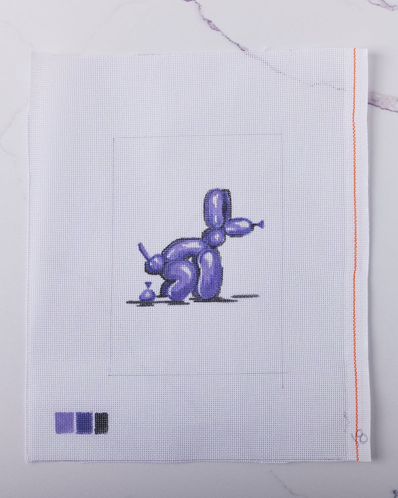 "Purple Balloon Dog" - Hand Painted Needlepoint Canvas - HM Nabavian