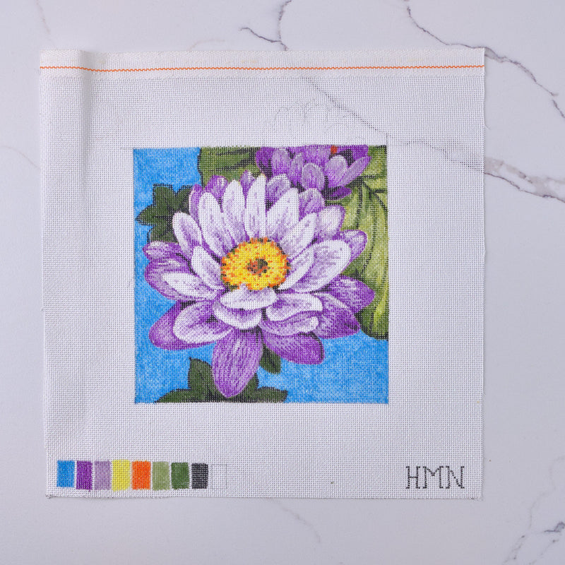 "Purple Lotus Flower" - Hand Painted Needlepoint Canvas - HM Nabavian