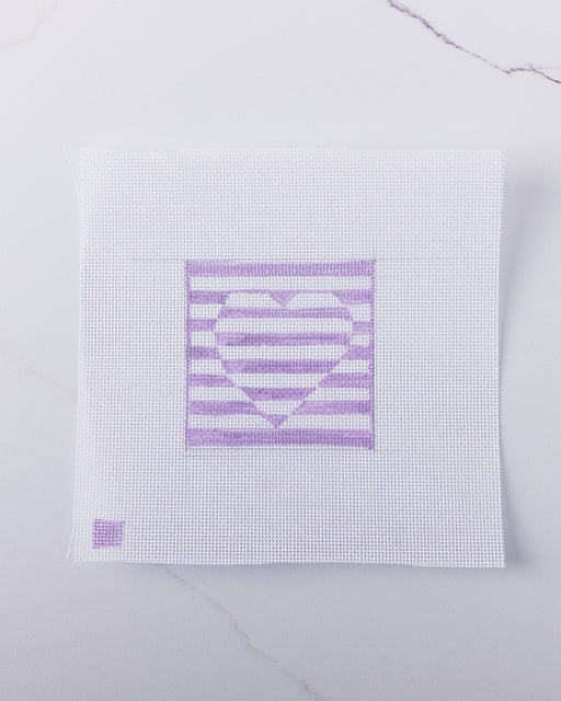 "Purple Stripe Heart" - Hand Painted Needlepoint Canvas - HM Nabavian