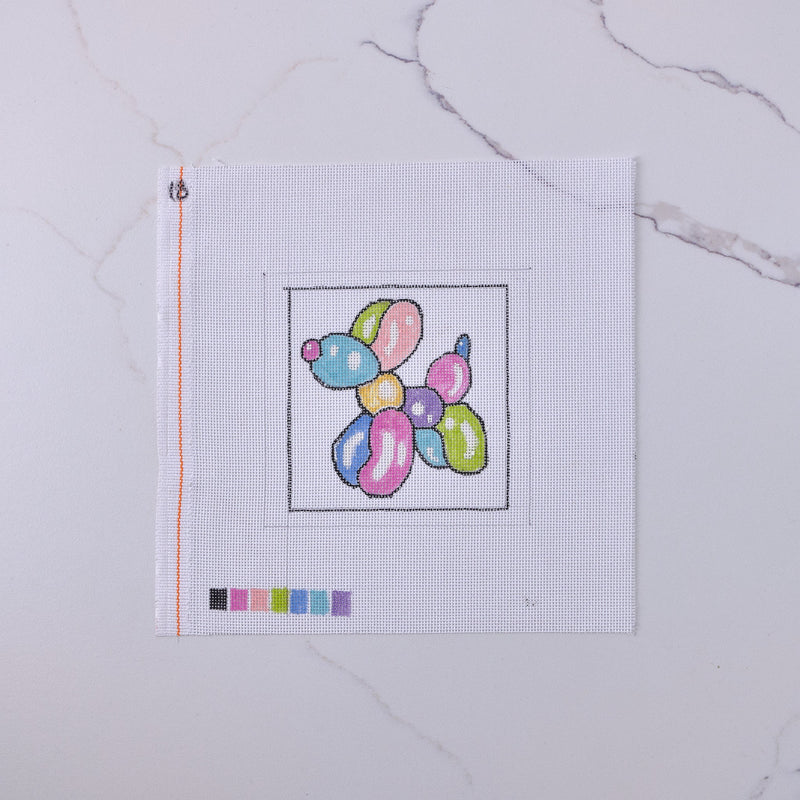 "Rainbow Balloon Dog" - Hand Painted Needlepoint Canvas - HM Nabavian
