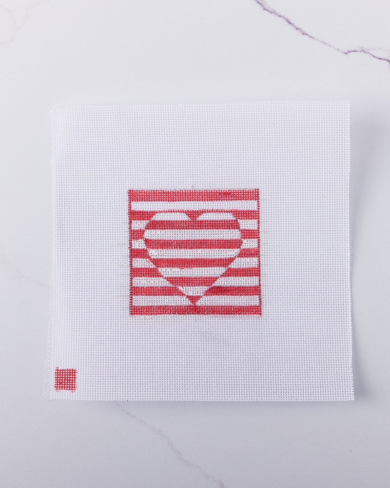 "Red Stripe Heart" - Hand Painted Needlepoint Canvas - HM Nabavian