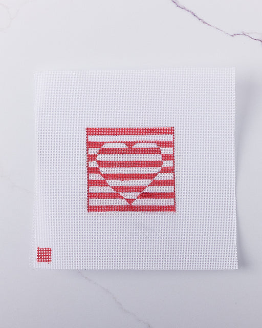 "Red Stripe Heart" - Hand Painted Needlepoint Canvas - HM Nabavian