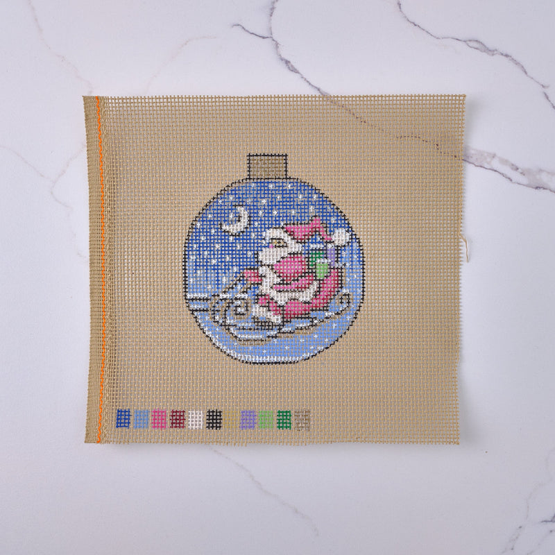 "Santa Sleigh Ornament" - Hand Painted Needlepoint Canvas - HM Nabavian