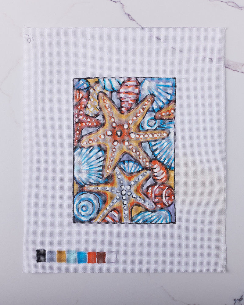 "Seashells & Starfish" - Hand Painted Needlepoint Canvas - HM Nabavian