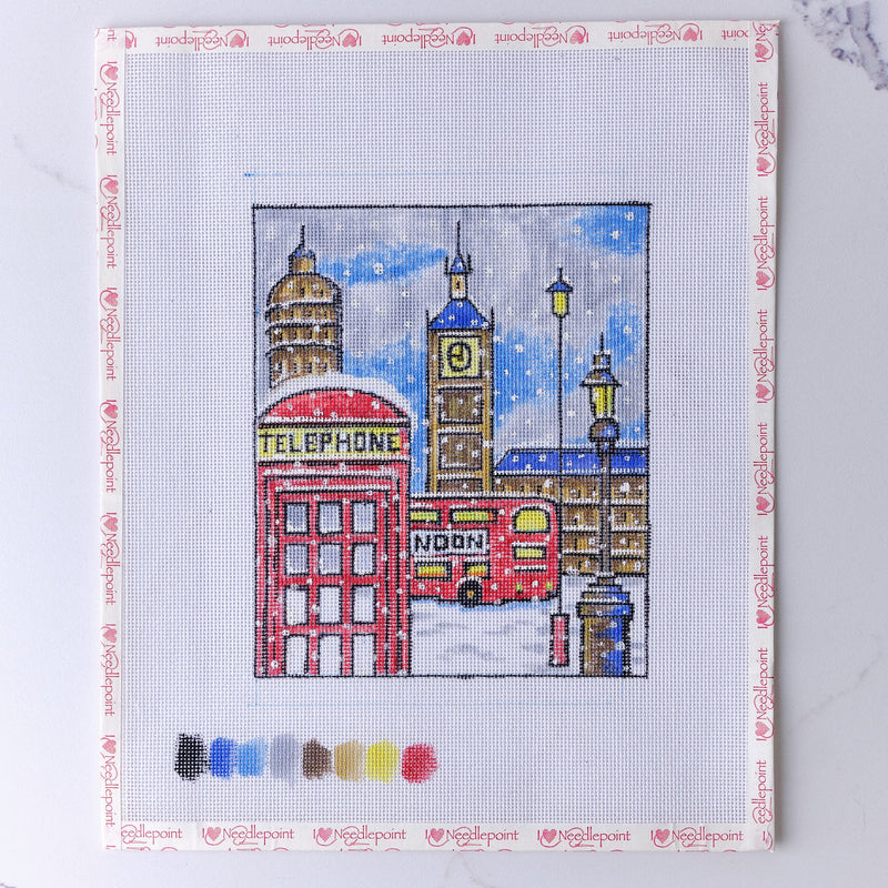 "Snow in London" - Hand Painted Needlepoint Canvas - HM Nabavian