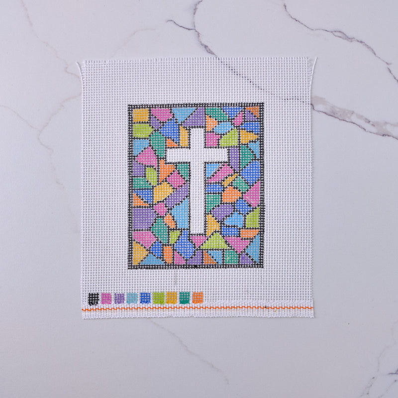 "Stained Glass Cross" - Hand Painted Needlepoint Canvas - HM Nabavian