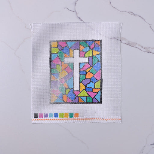 "Stained Glass Cross" - Hand Painted Needlepoint Canvas - HM Nabavian